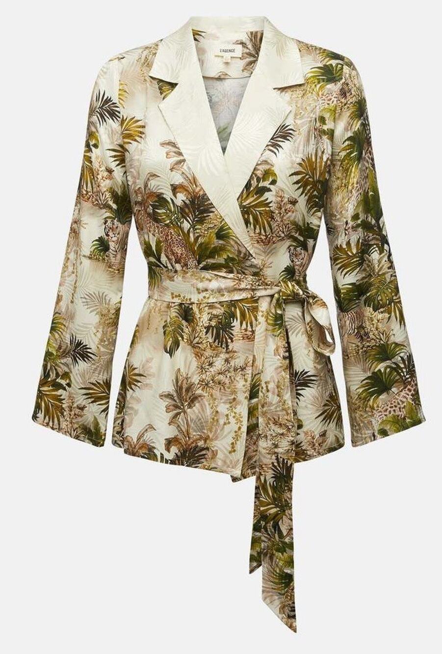 L'AGENCE Ciara Robe Top Blazer Antique White Botanical Jungle Print Belted XS